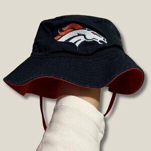 Denver Broncos NFL Bucket Hat Navy Orange Cotton Embroidered Logo Chin Strap